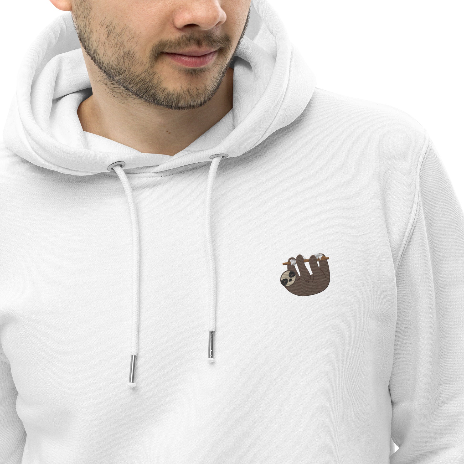 Besitckter Faultier Hoodie für Männer - white - fair fashion