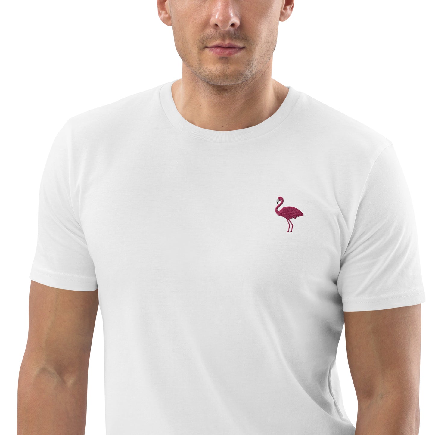 Besticktes Flamingo T-Shirt für Männer | 100 % Bio-Baumwolle