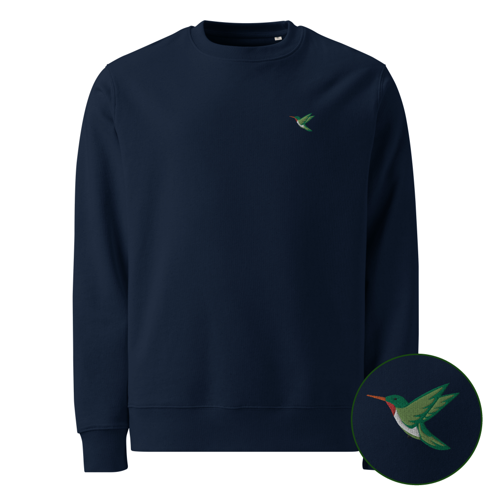 Bestickter Kolibri Unisex Bio-Pullover