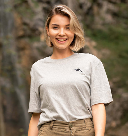 Besticktes Orca T-Shirt für Frauen - Grau