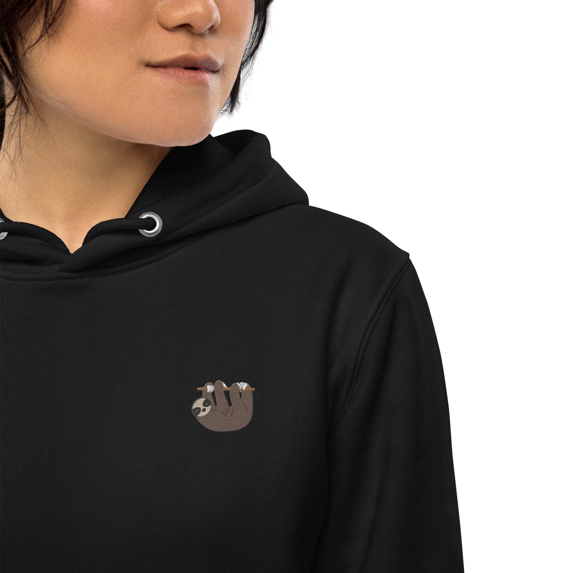 Bestickter Faultier Hoodie für Frauen - Schwarz