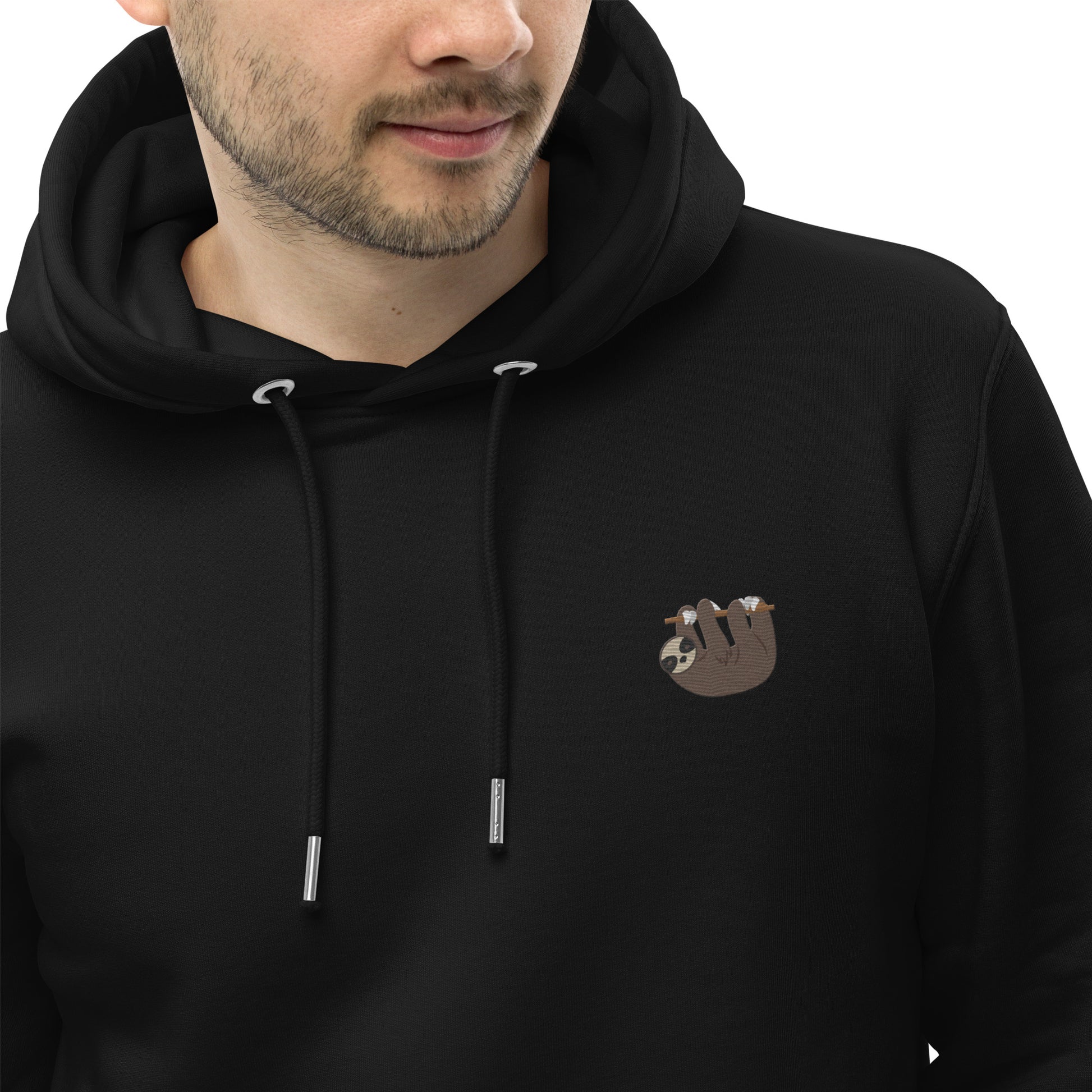 Besitckter Faultier Hoodie für Männer - schwarz - fair fashion 