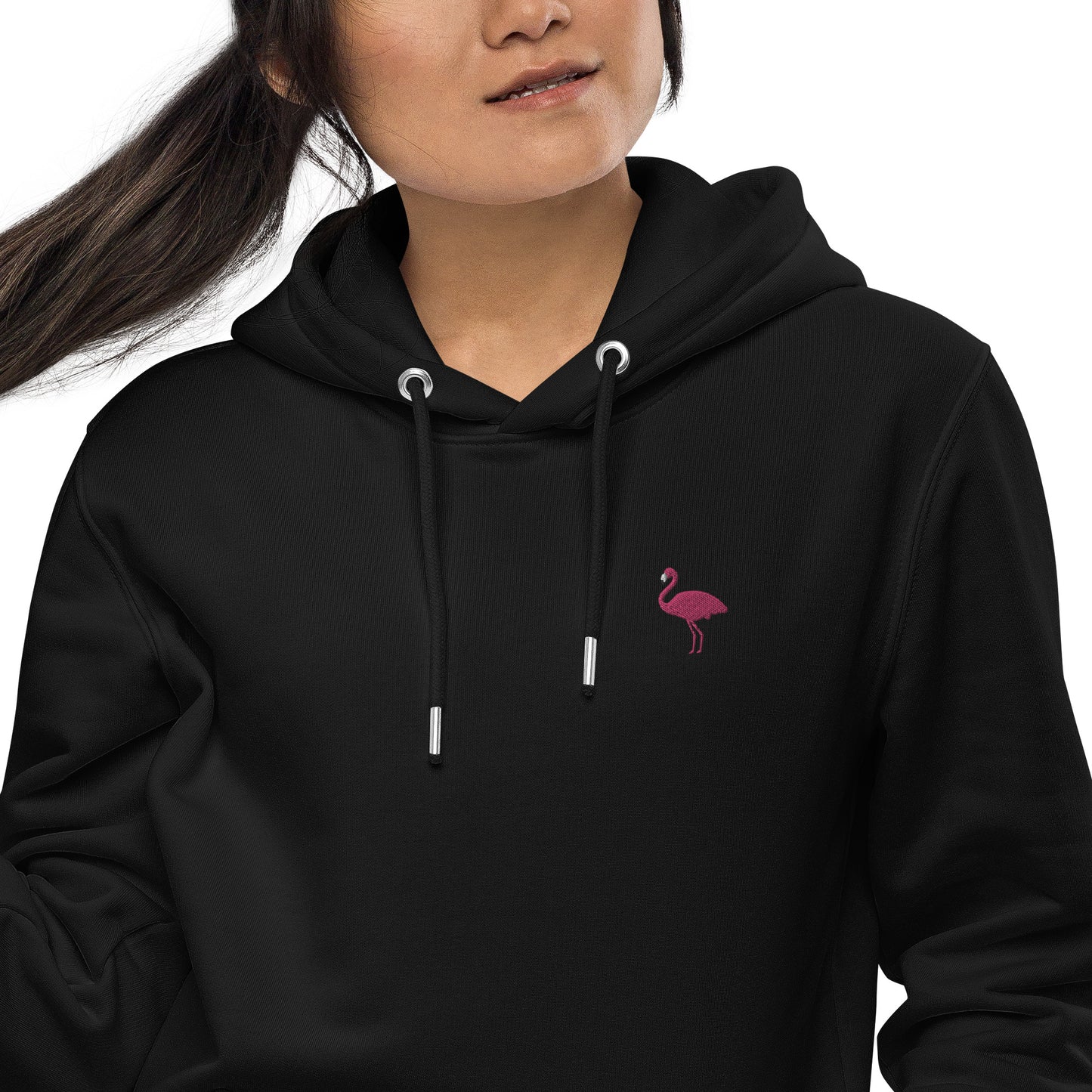 Embroidered flamingo hoodie for women