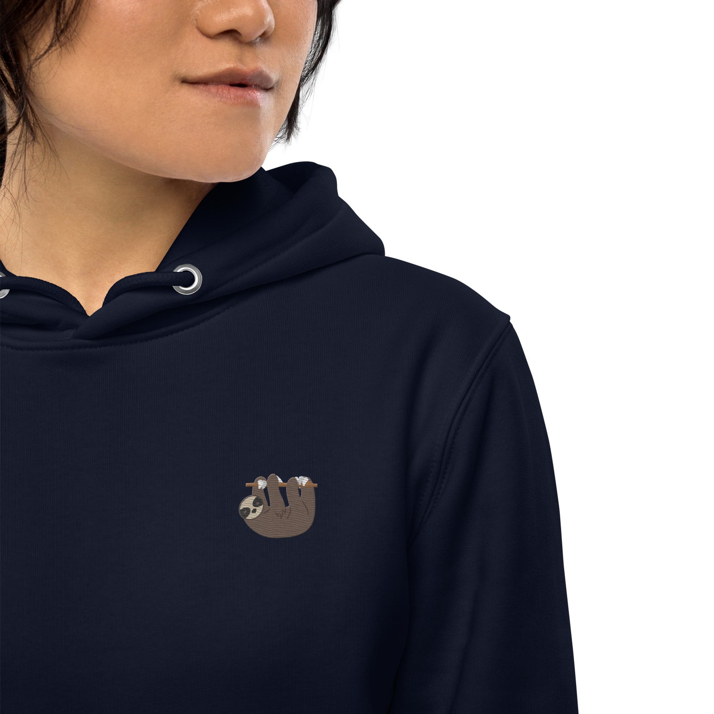 Bestickter Faultier Hoodie für Frauen - French Navy