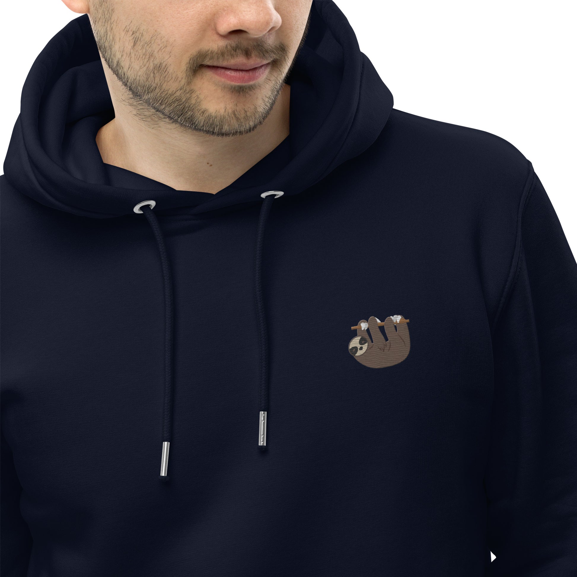 Besitckter Faultier Hoodie für Männer - french navy - fair fashion 