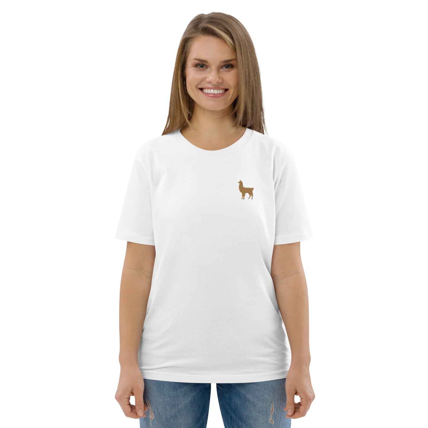 Besticktes Lama T-Shirt für Frauen | 100 % Bio-Baumwolle