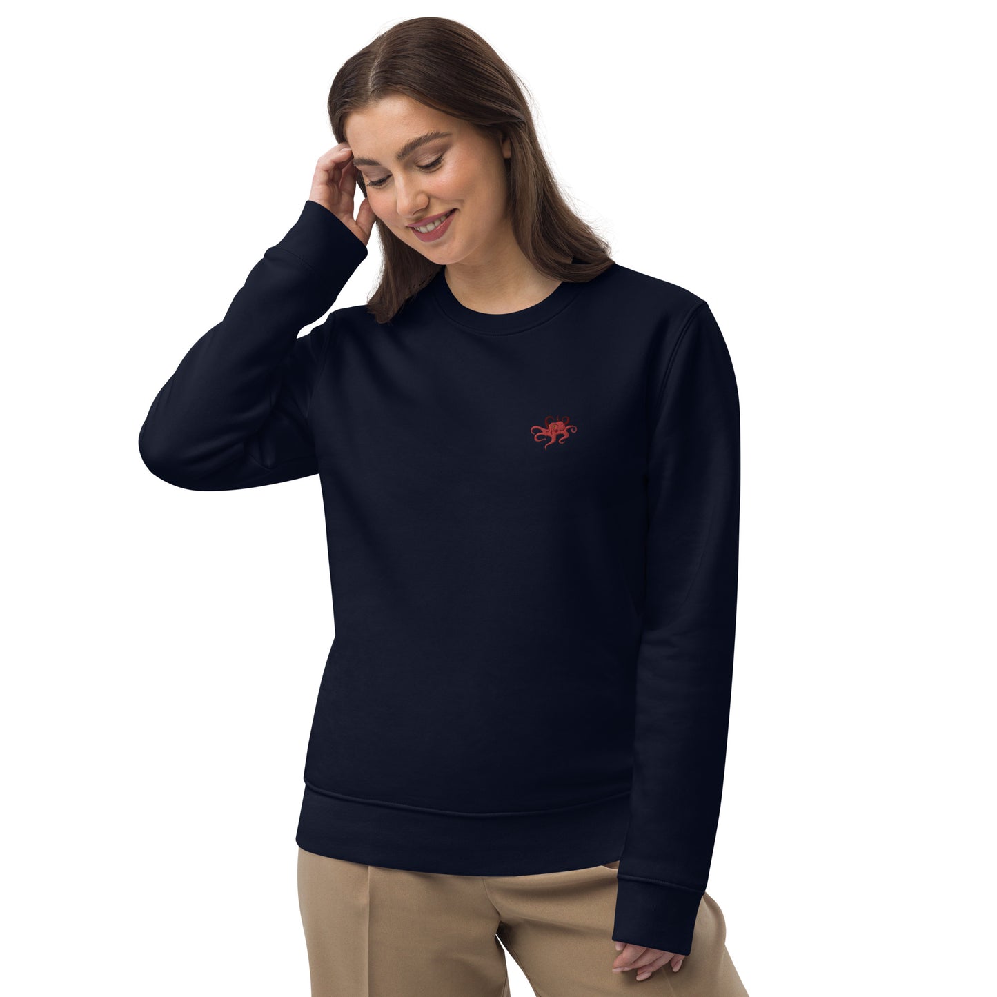 Embroidered octopus organic sweater for women 