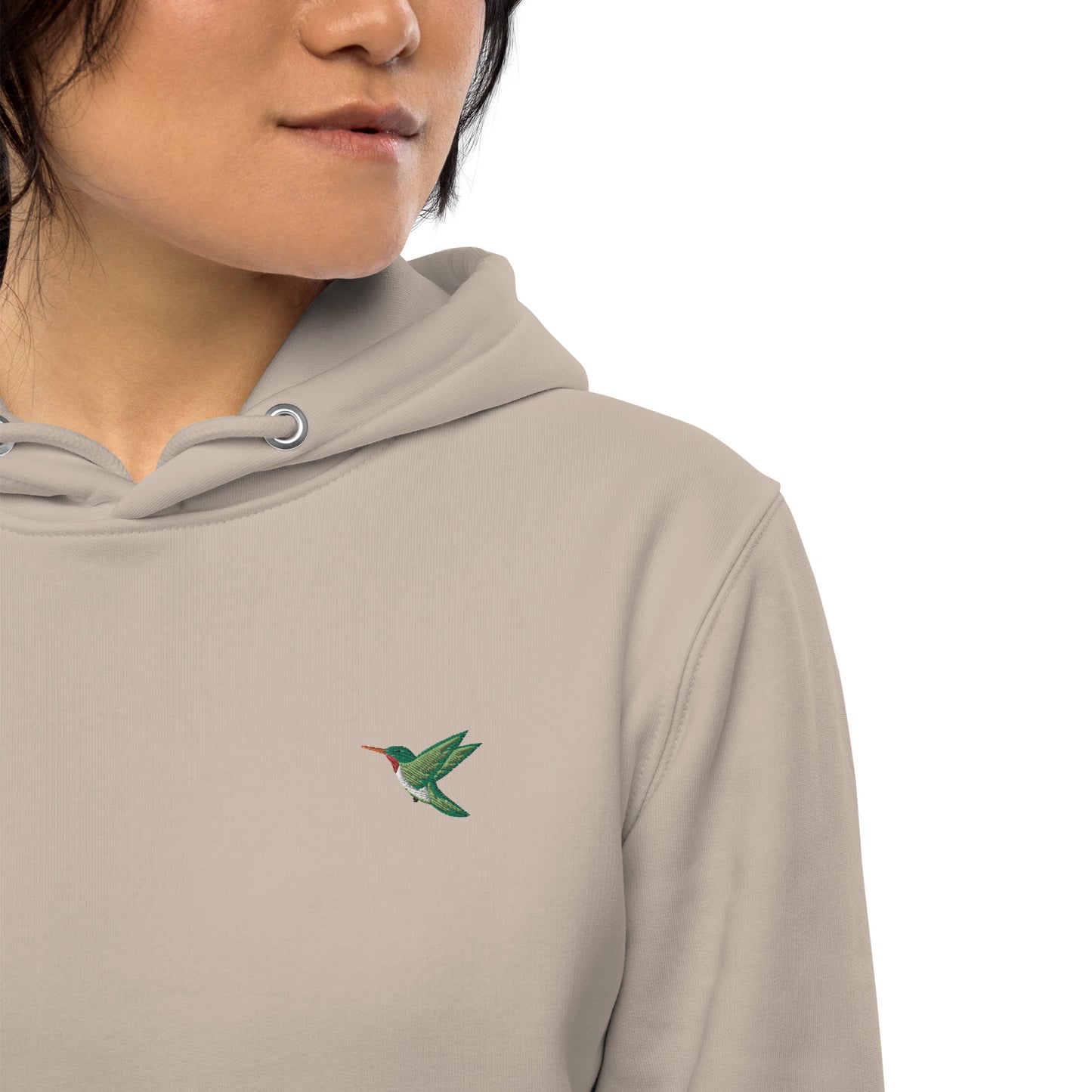 Embroidered hummingbird hoodie for women