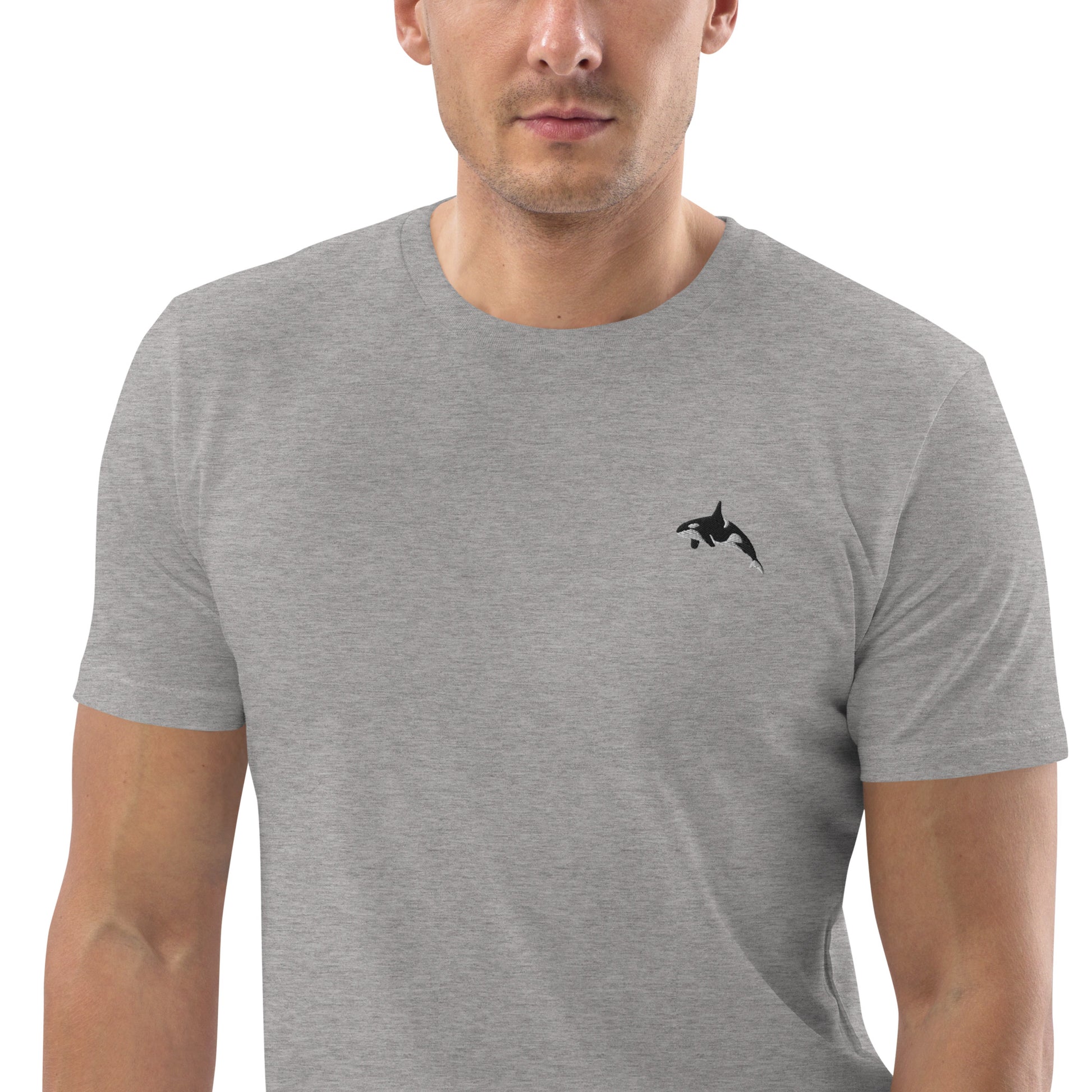 Besticktes Orca T-Shirt für Männer | 100 % Bio-Baumwolle grau